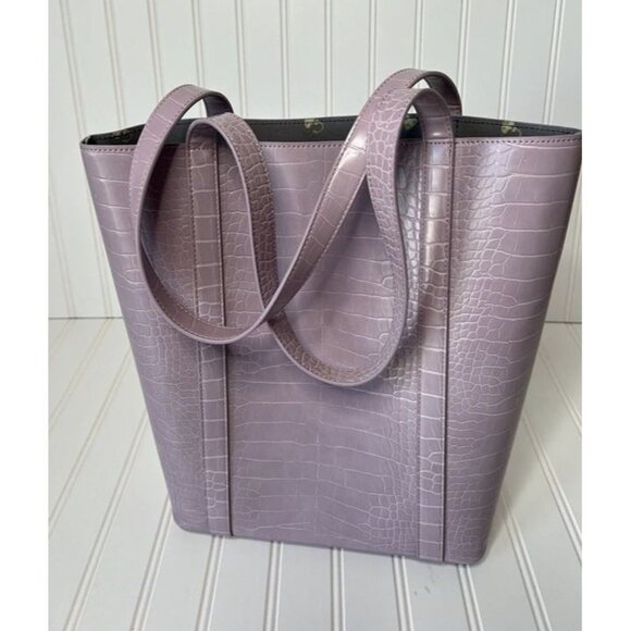 Ann Taylor Handbags - Ann Taylor Crocodile Print Tote Shopper Bag Pale Lilac Purple NEW NWOT